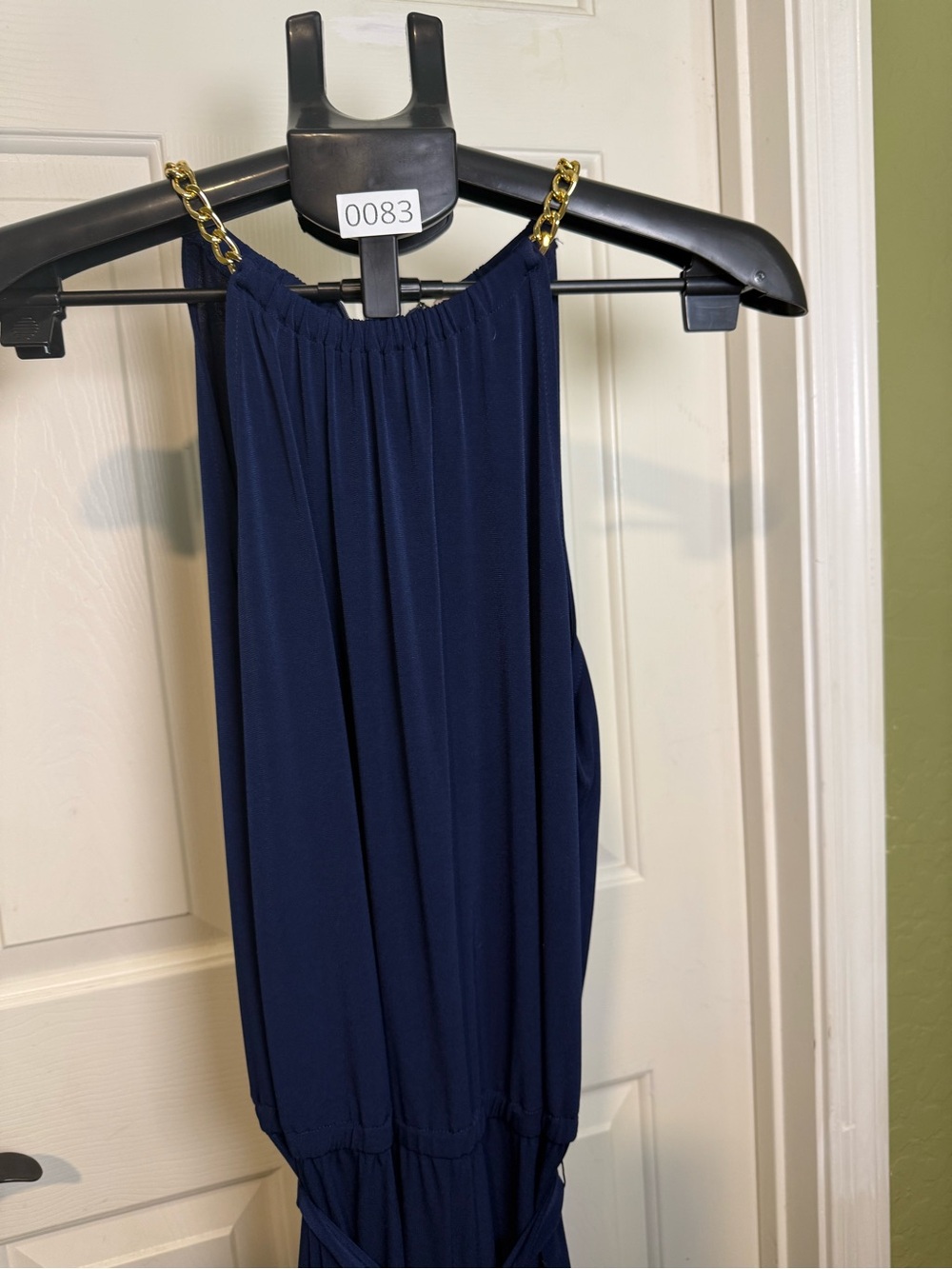 MICHAEL Michael Kors Navy Jumpsuit with Gold Chain Straps